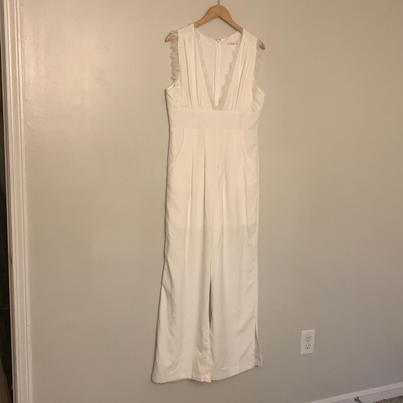 Francesca's Collections Pants - White Lacy Jumpsuit